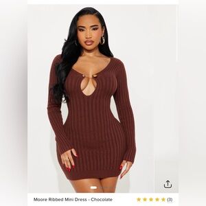 Ribbed Mini Dress - Chocolate